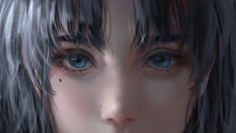 Close-up of a Girl's Face — Blue, Calm