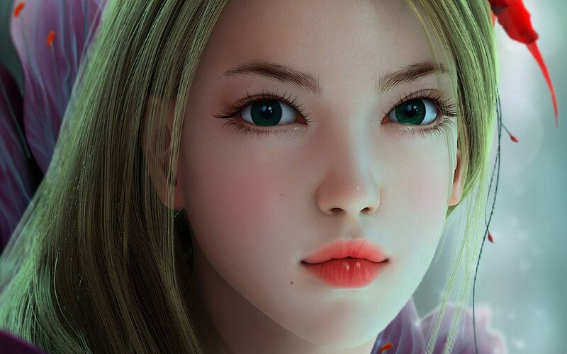 Close-up of a Girl's Face — Green, Serene
