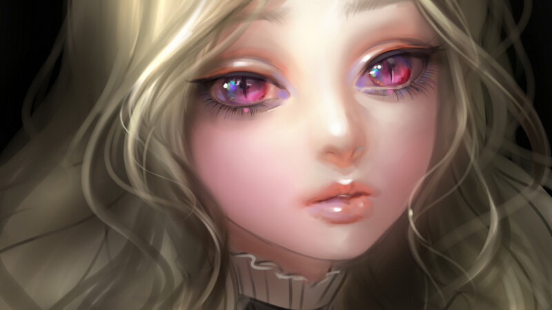 Close-up of a Girl's Face — Pink, Dramatic, Digital Art, Eyes