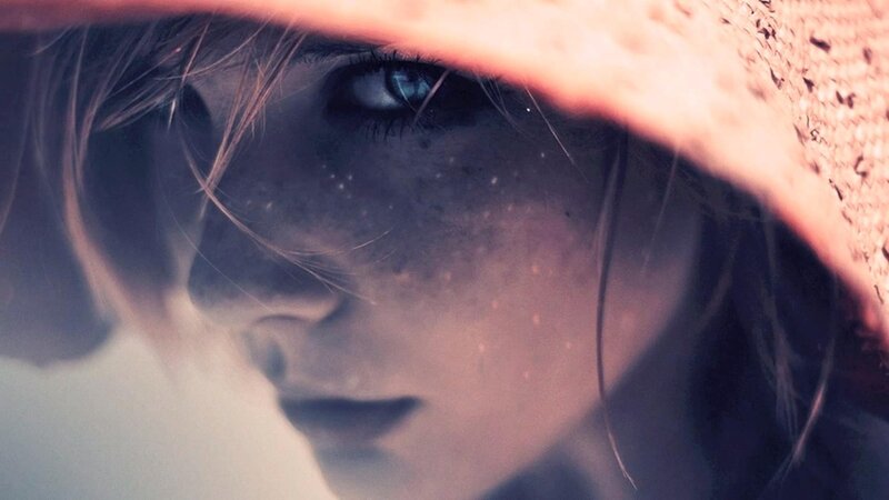 close-up of a girl with blue eyes