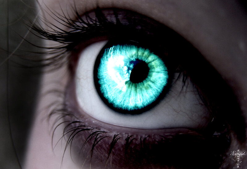 close-up of a glowing blue eye
