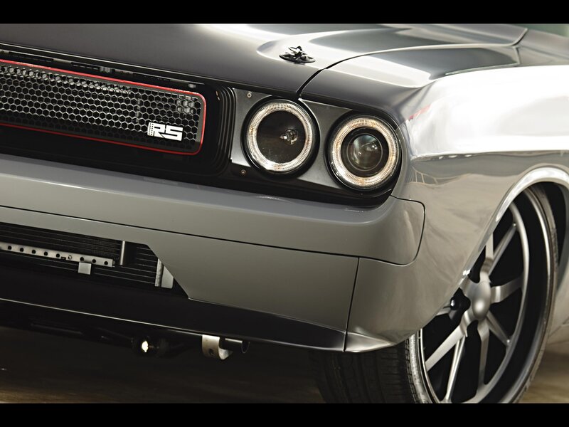 Close-up of a gray Dodge Challenger RS