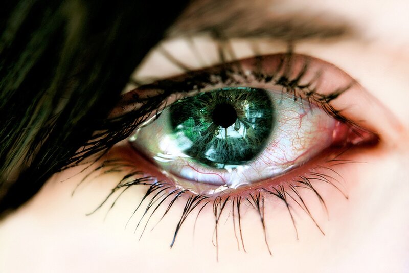 close-up of a green eye