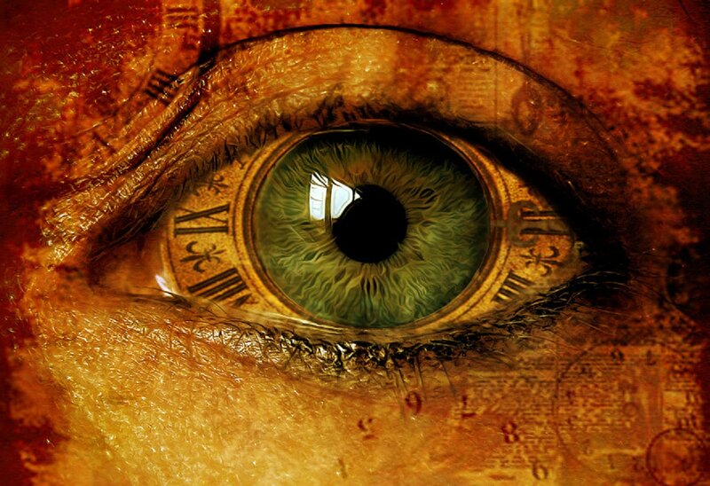 Close-up of a Green Eye — Dramatic, Digital Art, Clock Face