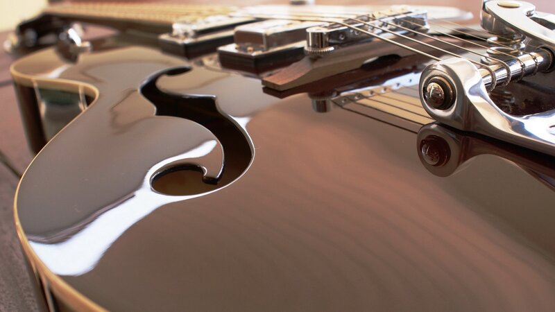 close-up of a guitar body