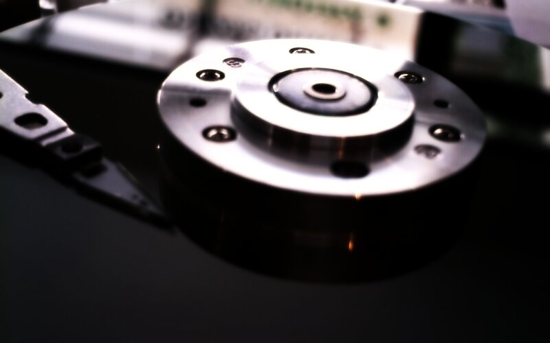Close-up of a hard drive mechanism