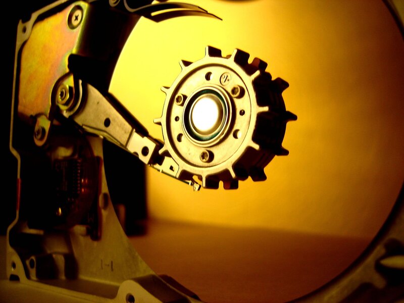 Close-up of a hard drive mechanism