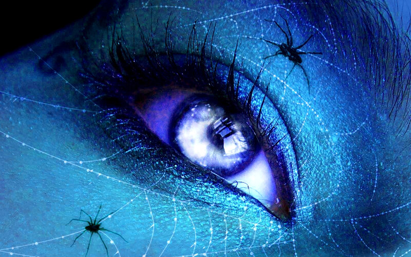 Close-up of a Human Eye — Blue, Dramatic, Digital Art, Spider