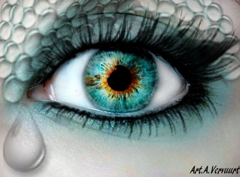 Close-up of a Human Eye — Blue, Dramatic, Digital Art, Tear