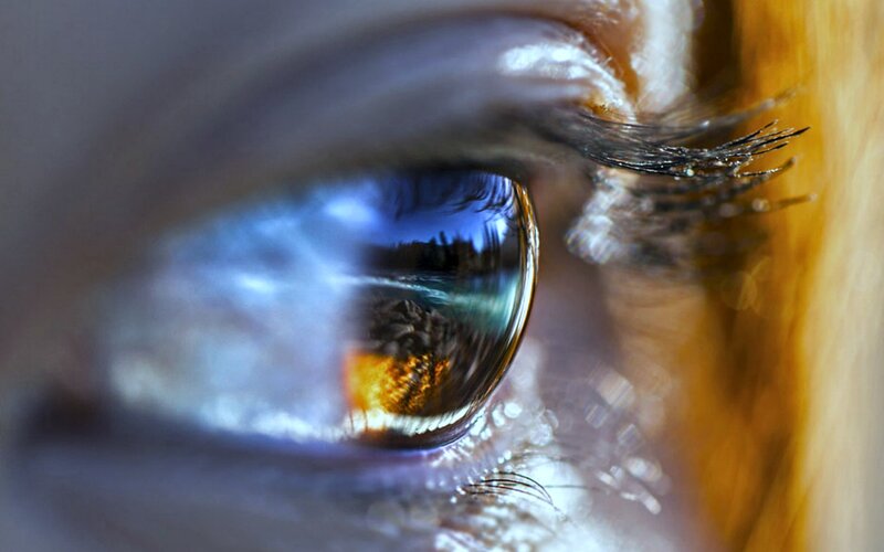 Close-up of a Human Eye — Blue, Dramatic, Photograph, Reflection
