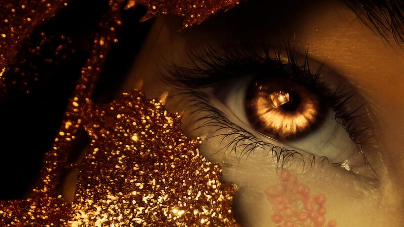 Close-up of a Human Eye — Gold, Dramatic, Photograph, Glitter, Eyelashes