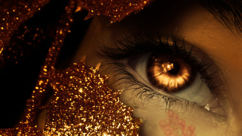 Close-up of a Human Eye — Gold, Dramatic, Photograph, Glitter