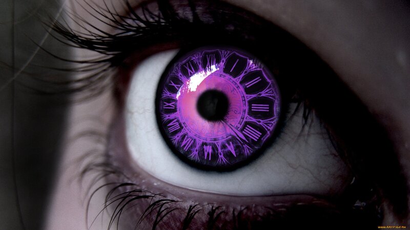 Close-up of a Human Eye — Purple, Dramatic, Digital Art, Clock Face