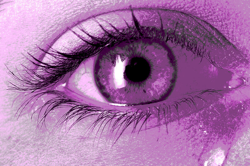 Close-up of a Human Eye — Purple, Dramatic, Digital Art, Eyelashes, Iris