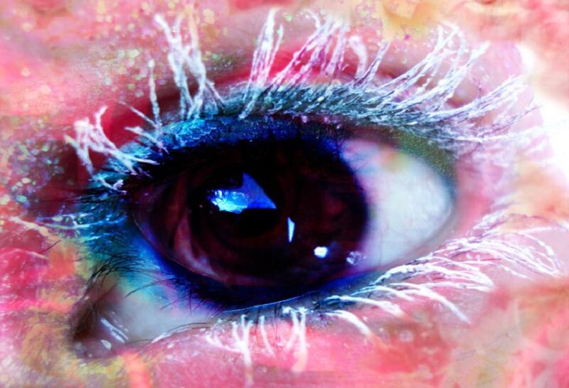 Close-up of a Human Eye — Red, Dramatic, Digital Art, Eyelashes