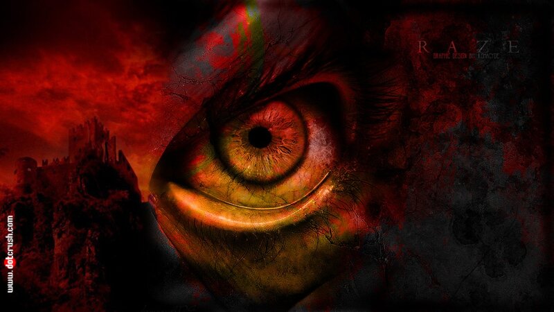Close-up of a Human Eye — Red, Dramatic, Night