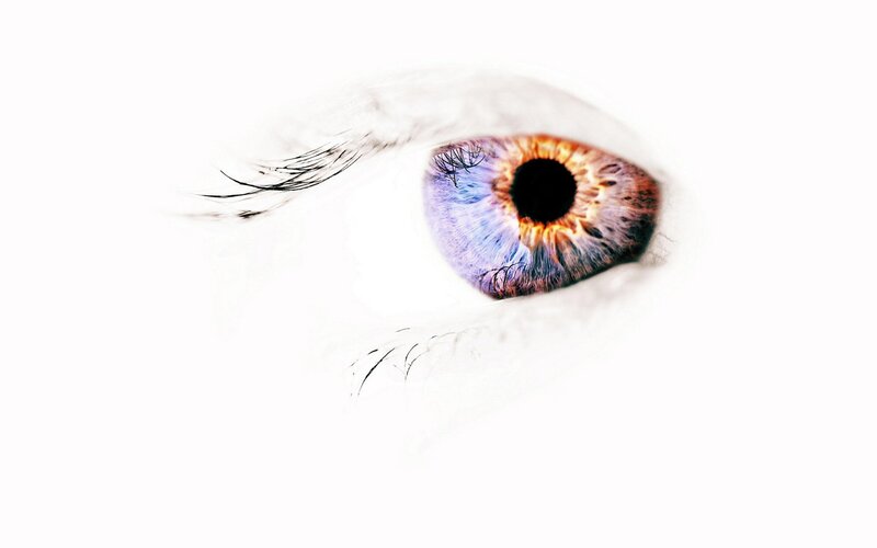 Close-up of a Human Eye — White, Dramatic, Photograph, Iris, Eyelash