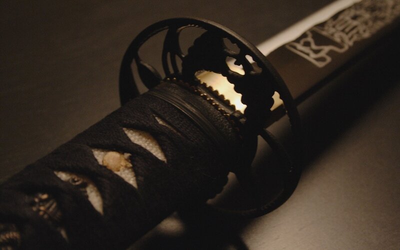 close-up of a katana hilt