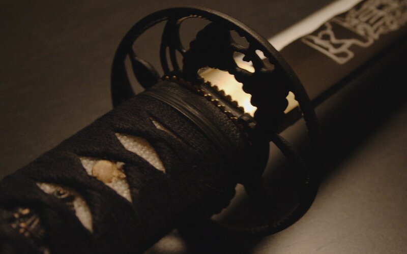 close-up of a katana hilt