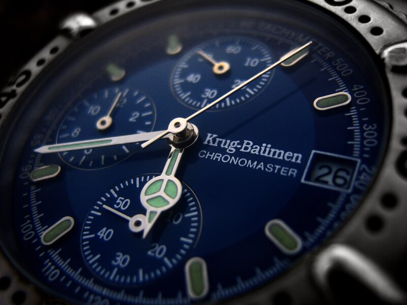 Close-up of a Krug-Baumen watch