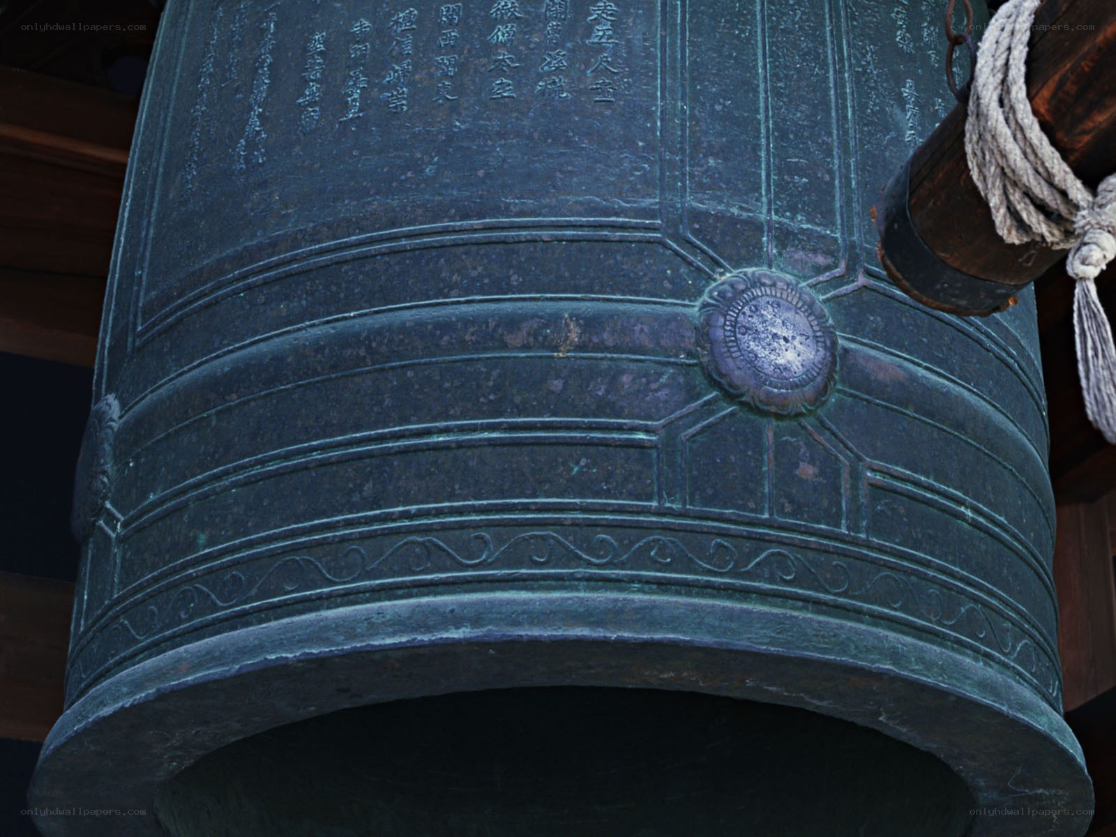 Close-up of a large temple bell