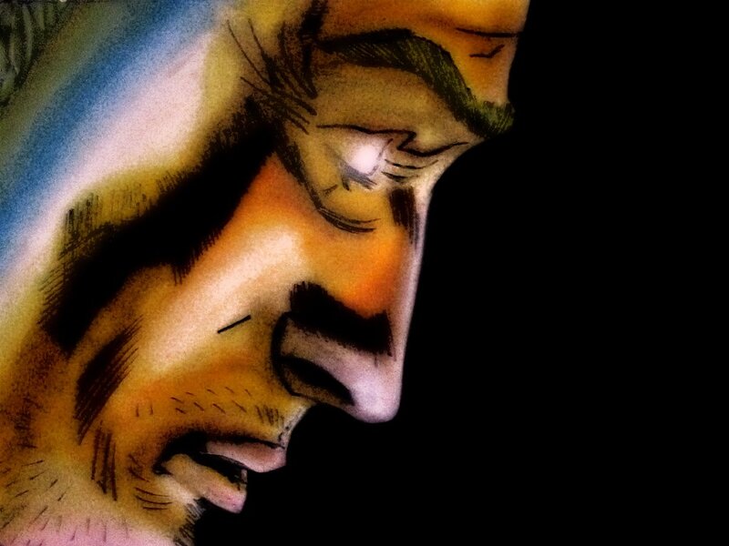 Close-up of a Man's Face — Black, Dramatic, Digital Art