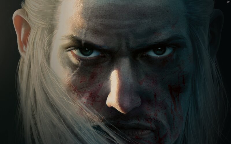Close-up of a Man's Face — Gray, Dramatic, Digital Art