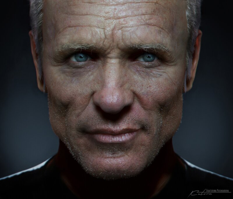 Close-up of a Man's Face — Gray, Serious, Photograph