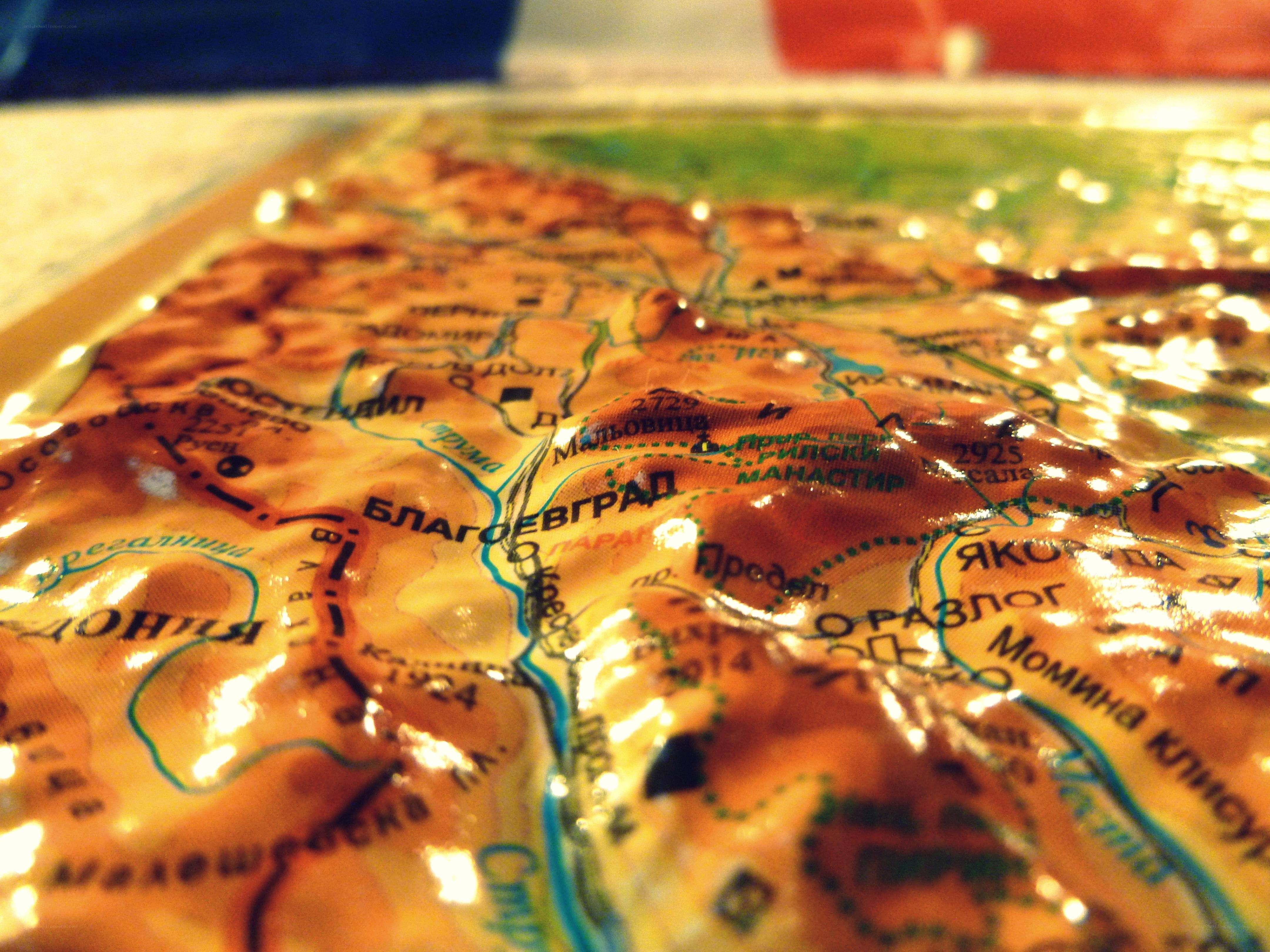Close-up of a map with Cyrillic text