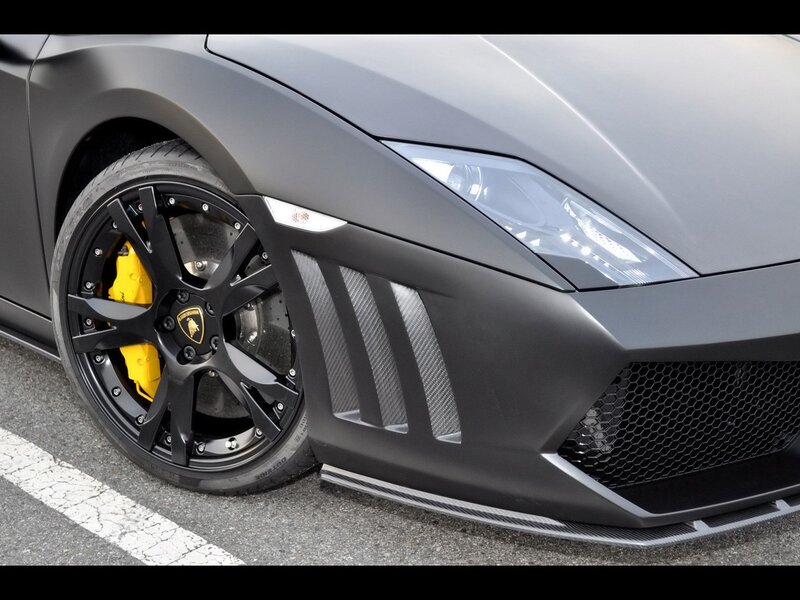 close-up of a matte black Lamborghini