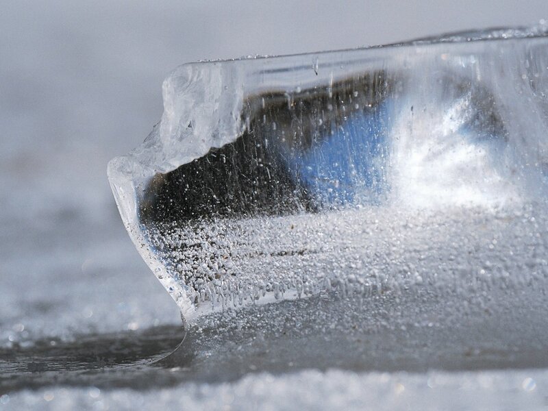 Close-up of a melting ice chunk