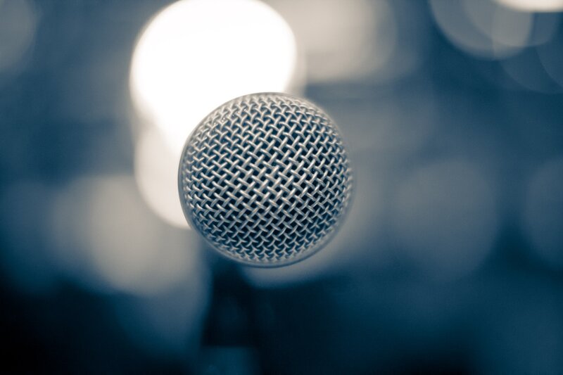 Close-up of a Microphone — Blue, Dramatic, Photograph