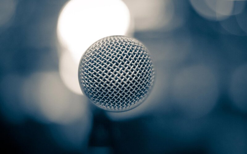 Close-up of a Microphone — Blue, Dramatic