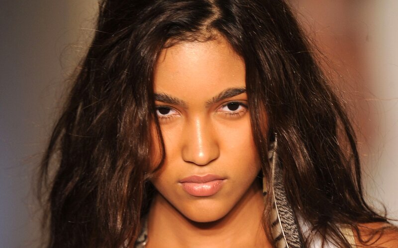 close-up of a model on the runway
