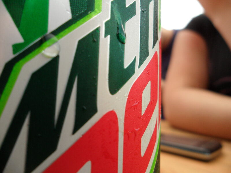 close-up of a mountain dew can