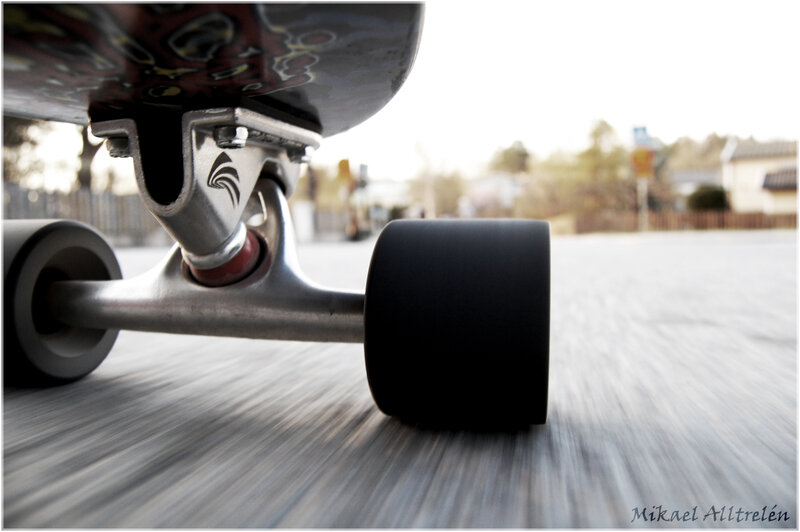 close-up of a moving skateboard