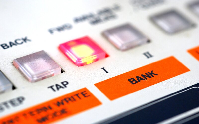 close-up of a music synthesizer panel