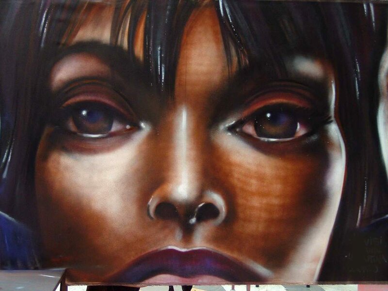 close-up of a painted face