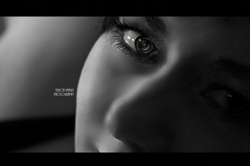 Close-up of a Person's Eye — Black, Dramatic, Photograph, Camera Lens Reflection