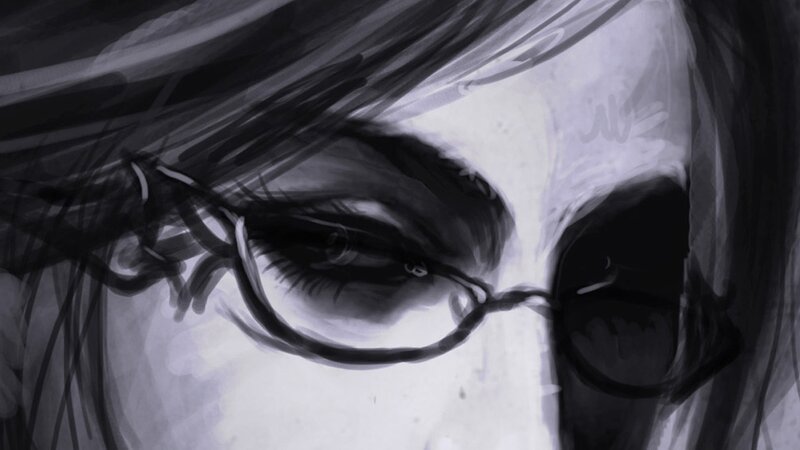 Close-up of a Person's Face — Black, Dramatic, Digital Art, Glasses