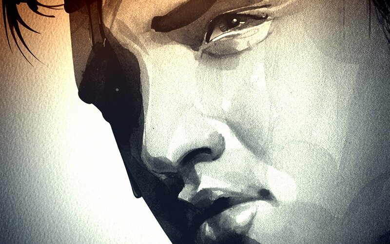 Close-up of a Person's Face — Black, Dramatic, Illustration