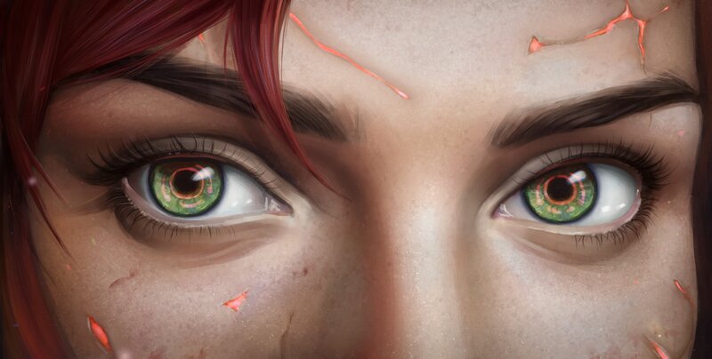 Close-up of a Person's Face — Red, Dramatic