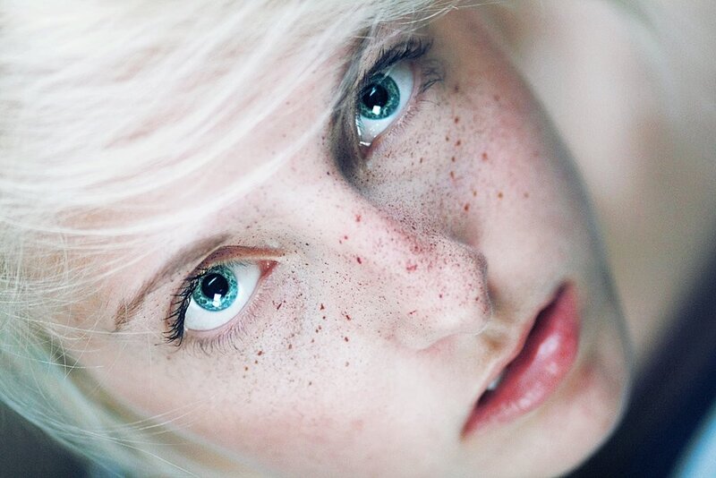 Close-up of a Person's Face — White, Intense, Photograph
