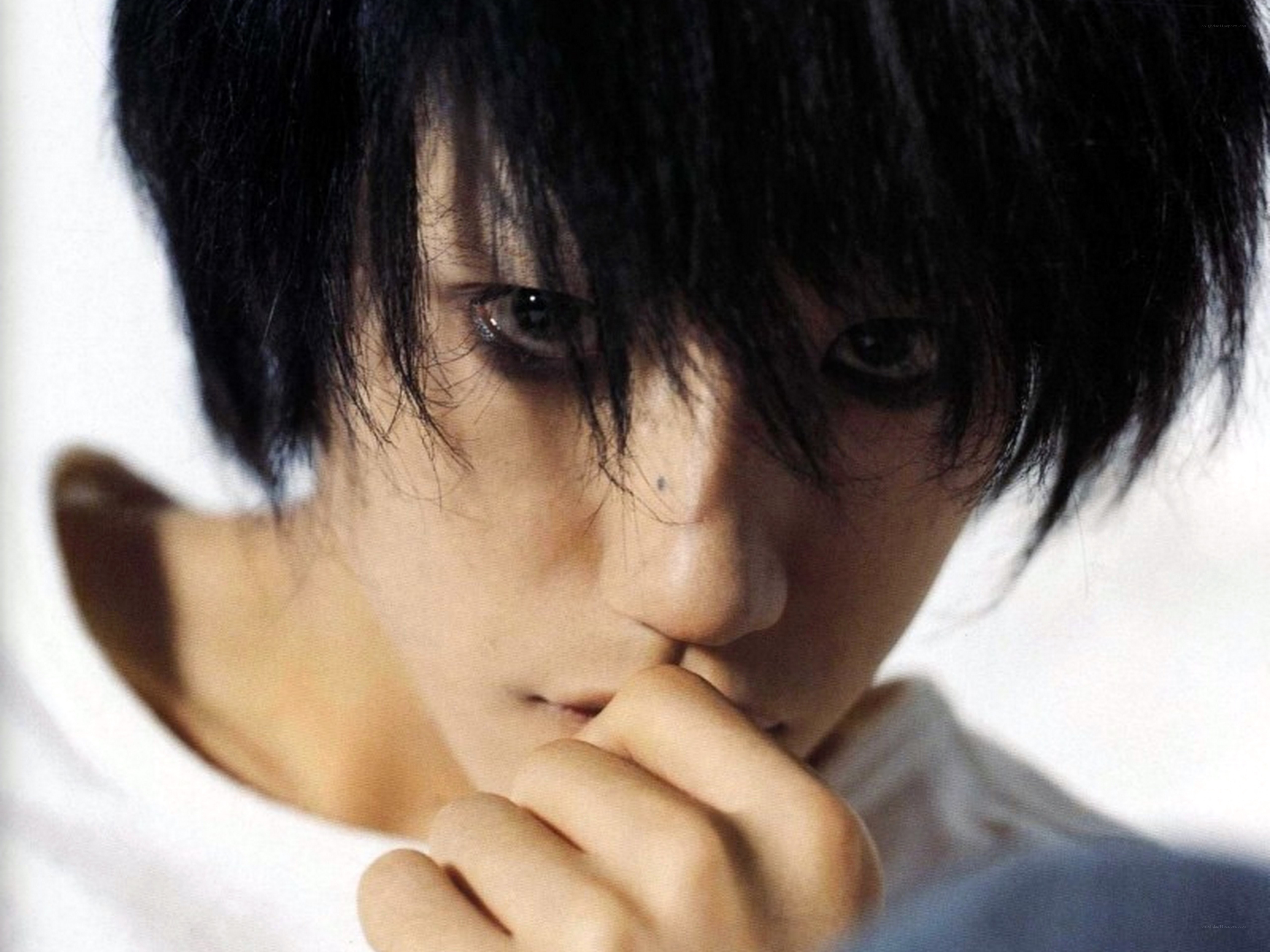 close-up of a person with dark hair