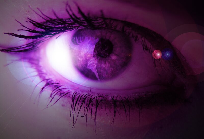 Close-up of a Purple Eye — Dramatic, Digital Art, Eyelashes, Purple Light