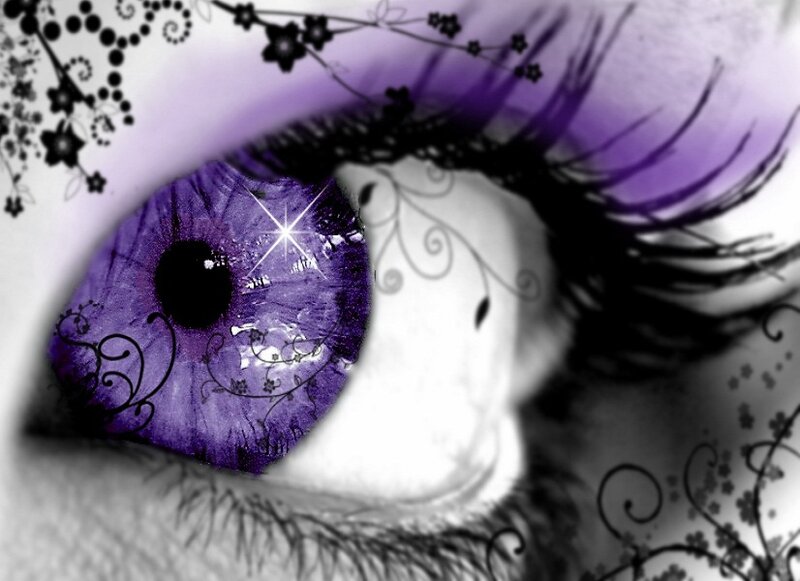 Close-up of a Purple Eye — Dramatic, Digital Art, Floral Patterns