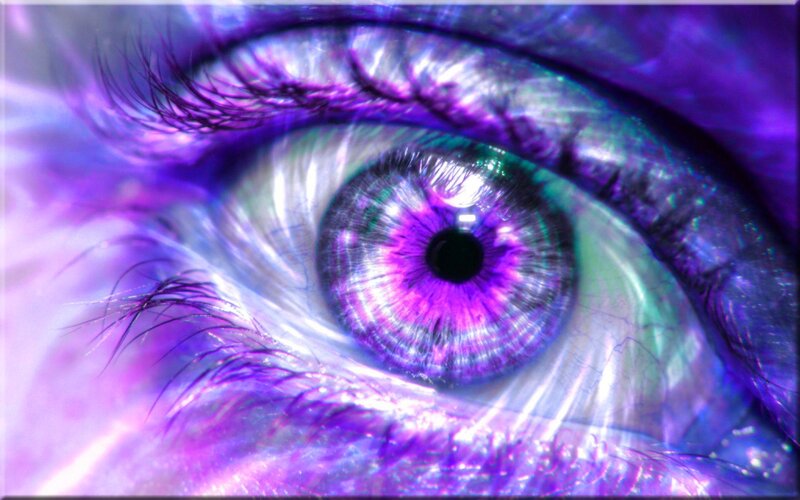 Close-up of a Purple Eye — Dramatic, Digital Art, Iris, Eyelashes
