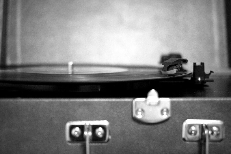 close-up of a record player