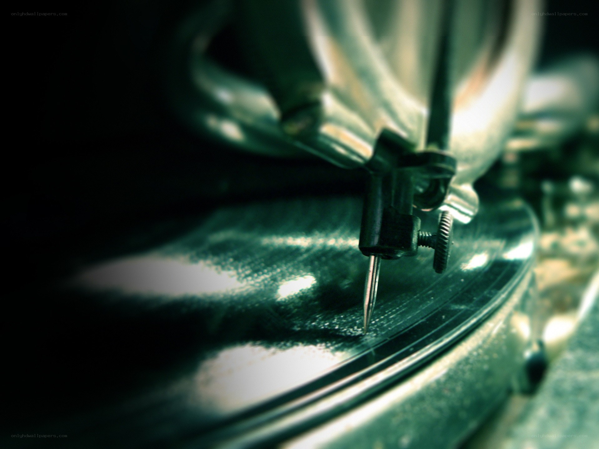close-up of a record player
