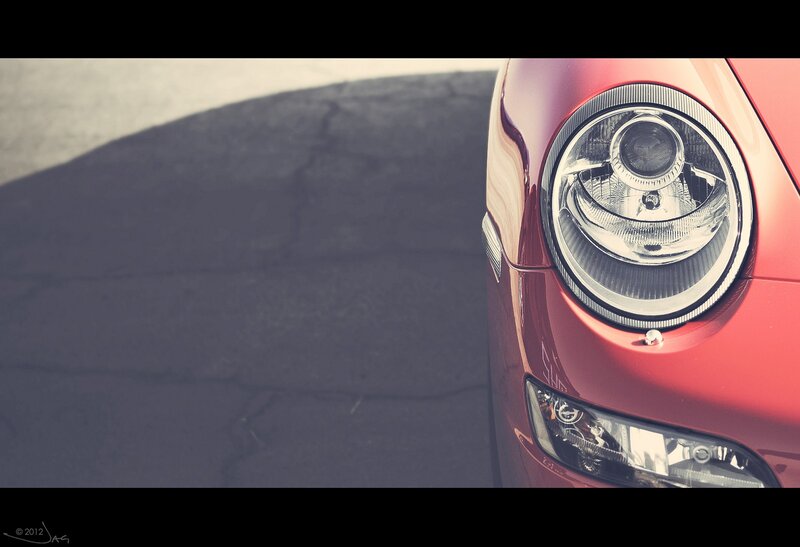 Close-up of a red car headlight